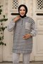 Women's Hijab Clothing Tunic Suit with Hood and Front Half Zipper Stripes 2 Thread Pantalon