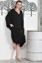 Black V-Neck 3/4 Sleeve Buttoned Hidden Pocket Embroidered Printed Casual Oversize Woven Dress - 6