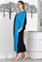 Black-Blue V-Neck 3/4 Sleeve Fatma Mother Hand Buttoned Hidden Pocket Embroidered Casual Woven Dress - 4