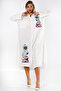 White Shirt Collar Long Sleeve Buttoned Appliqued Embroidered Wide Cut Woven Dress - 3