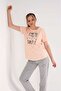 Women's Salmon Short Patterned Crew Neck Oval Skirt Single Jersey Pajama Set - 2
