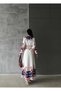 Atlas fabric flower print detailed long design dress with belt - 5