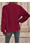 Women's Balloon Sleeve Patterned Knitwear Knitted Claret Red Sweater - 4