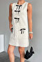 Women's Cream Crew Neck Contrast Bow Knit Mini Dress - 5