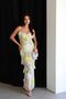Julidress Multicolor Print Rope Strap Ruffle Detail V-Neck Lined Maxi Long Length Premium Dress