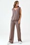 Women's V-Neck Sleeveless Buttoned Vest & High Waist Wide Leg Knitwear Trousers Coffee Knitwear Suit 103 - 6