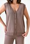Women's V-Neck Sleeveless Buttoned Vest & High Waist Wide Leg Knitwear Trousers Coffee Knitwear Suit 103 - 3