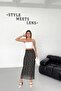 Midi Length Black Floral Patterned Tulle Skirt - 2
