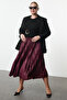 Burgundy Elastic Elastic Waist Pleated Woven Plus Size Skirt Tbbaw25Az00013 - 2