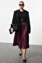 Burgundy Elastic Elastic Waist Pleated Woven Plus Size Skirt Tbbaw25Az00013