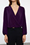 Dark Purple Slim Double Breasted Neckline Stretchy Knitted Blouse Twoaw20Bz0810 - 3