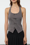 Anthracite Fitted Bow Detailed Woven Vest Twoaw25Ye00070 - 3