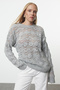 Gray Openwork/Hole Detailed Crew Neck Knitwear Sweater Twoaw25Kz00339