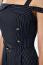 Navy Blue Striped Belted Sleeve Adjustable Tie up Long Jumpsuit Twoaw25Tu00017 - 4