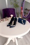 Navy Blue Satin Bag Set 11 cm Side Transparent Star Stone-Embellished Heeled Stiletto Women's Shoes