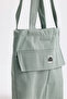 Green H0002 Daily Women's Shoulder Bag - 3 Compartments, Cover, Canvas Fabric, L:35 E:35 - 3