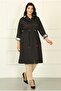 Women's Black Long Plaid Detail Large Size Trench Coat