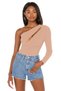 Women's Beige Asymmetrical Cut Silk Jersey Bodysuit