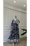 Navy Blue Premium Fabric Patterned Viscose Dress - 4