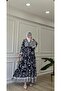 Navy Blue Premium Fabric Patterned Viscose Dress - 3