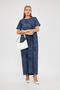 Women's Acid Washing Effect Cupra Short Sleeve Gathered Knitted Maxi Dress - 2