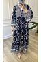 Navy Blue Premium Fabric Patterned Viscose Dress - 7