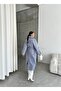 Blue Sleeve Belt Detailed Long Coat with Herringbone Belt-54471 - 8