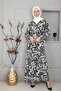 Women's Seasonal Cotton Zebra Patterned Viscose Fabric Flowy Prayer Dress Black