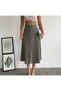 WOMEN'S CLOTHING BUTTONED LINEN SKIRT WITH BELT DETAIL