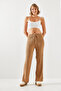 Women's Camel Elastic Waist Ribbed Palazzo Trousers 20223118 - 6