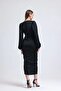Satin Front Gathered Slit Midi Dress - 4