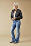 Classic Denim Color Blue Low Waist Flare Jeans - 2