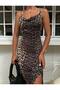 Leopard Patterned Slit Detailed Strap Dress Special Design