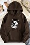 Unisex 2ip Raised BUNNY Printed Brown Oversize Sweatshirt