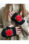 Fingerless Rose Detailed Gloves, Hand Knitted Gloves, Crocheted Gloves
