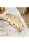 Steel Gold Zircon Stone Leaf Detail Handcuff Bracelet - 2