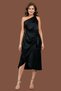 Belted Satin Women's Evening Dress with Knot Detail on the Shoulder 003 - 3