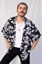 Women Men Black Patterned 100% Cotton Viscose Kimono - 2