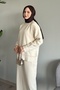 Ecru Knitwear Set - Basic Model with Piping Detail - 2