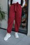 Women's Waist Belted Cargo Pocket Trousers BRC1403 Claret Red - 2