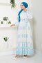 Blue Patterned Linen Evening Dress - Long Hijab Dress 15143 - 4