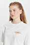 Women's Ecru 100% Premium Cotton Oversize Fit Loose Cut Printed Crew Neck T-Shirt - 5