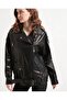 Women's Genuine Leather Jacket with Waist Belt Oversize Model - 2