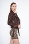 Women's Brown Genuine Jumbo Leather Jacket with Waist Belt and Back Zipper Detail - 4