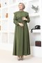 Cape Collar Detailed Belted Hijab Dress Brc1125 Khaki - 6