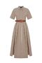 Striped Shirt Collar Midi Dress - with Belt and Waist Seat - 6