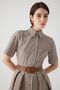 Striped Shirt Collar Midi Dress - with Belt and Waist Seat - 5