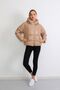 Women's Beige Leather Hooded Puffer Coat - 5