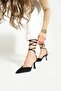 Black Stringed Ankle Strap Satin Women's Heeled Shoes