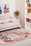 Retro Patterned Red Chenille Machine Washable Fringed Non-Slip Base Living Room Carpet 8340 - 7